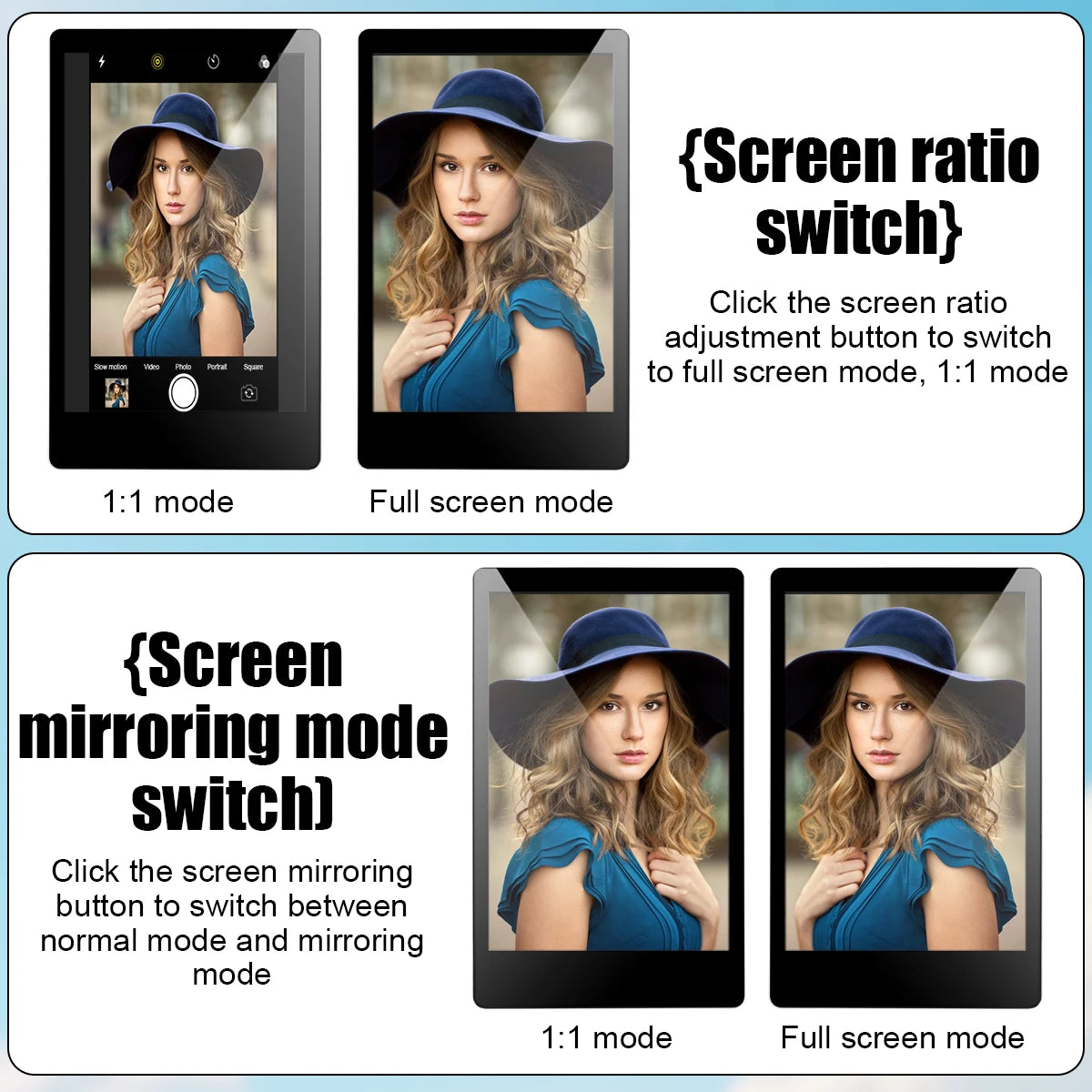 Pantalla espejo para vlogs y selfies inalámbrica